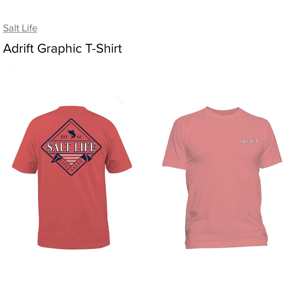 NEW Salt Life Burnt Coral Adrift Graphic Short Sleeve T-Shirt Men’s Size Medium